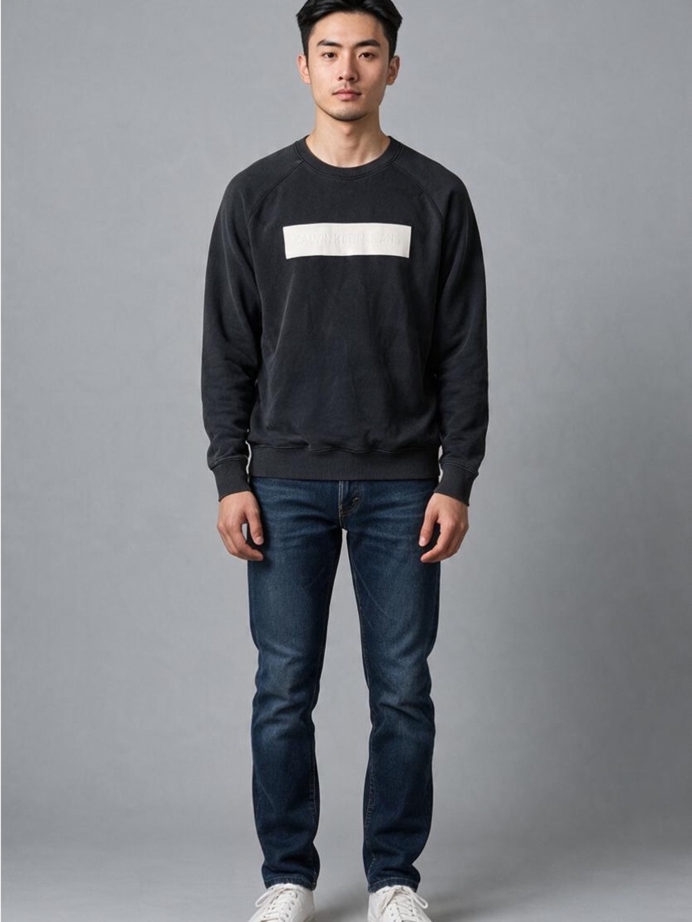 Calvin Klein Jeans Black Crewneck Sweatshirt with White Chest Stripe